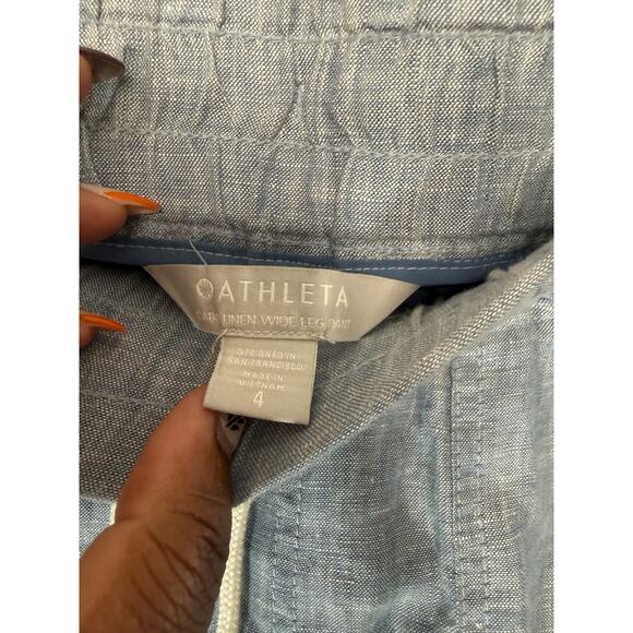 Athleta Blue Coastal Cabo Linen Wide Leg Pants Lagenlook Beachy Basic Size 4 - Picture 3 of 14